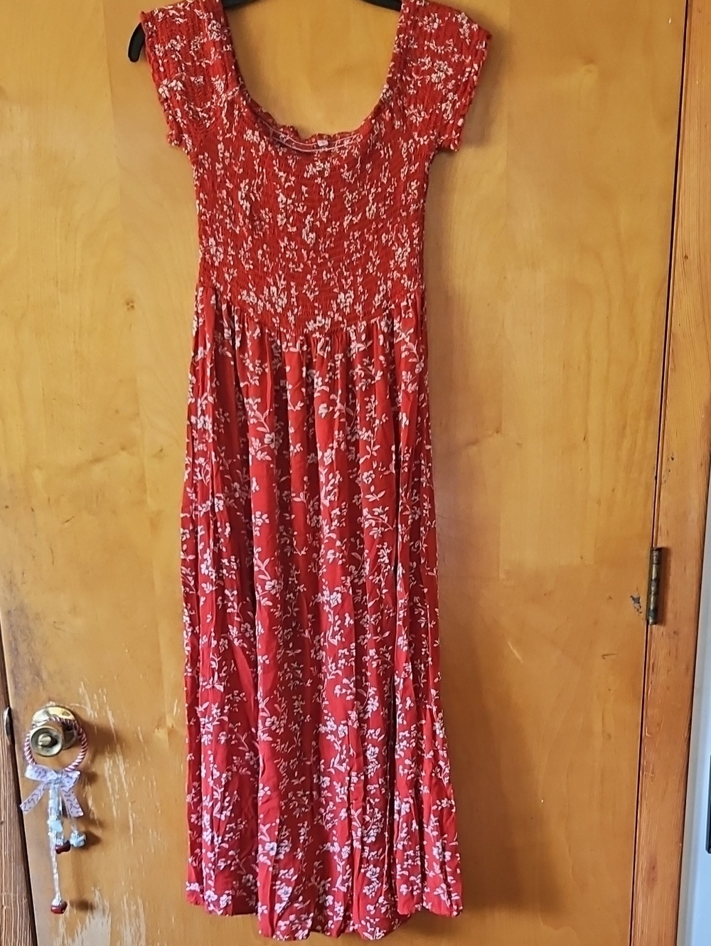 Dark Red Floral Smocked Maxi Dress